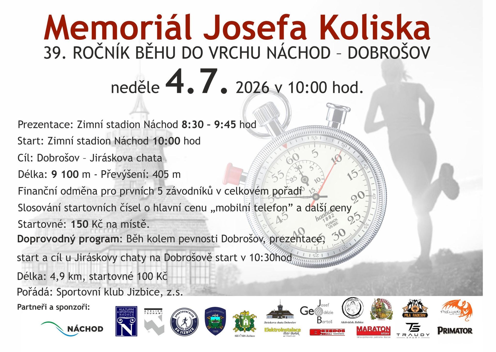 PlakátMemoriál Josefa Koliska: 39. ročník běhu do vrchu Náchod – Dobrošov